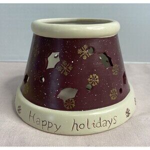 Happy Holidays Candle Shade Topper. Holly Berry Leafs With Snowflakes